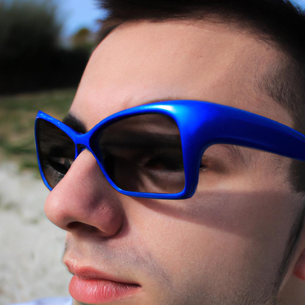 Person wearing blue sunglasses outdoors