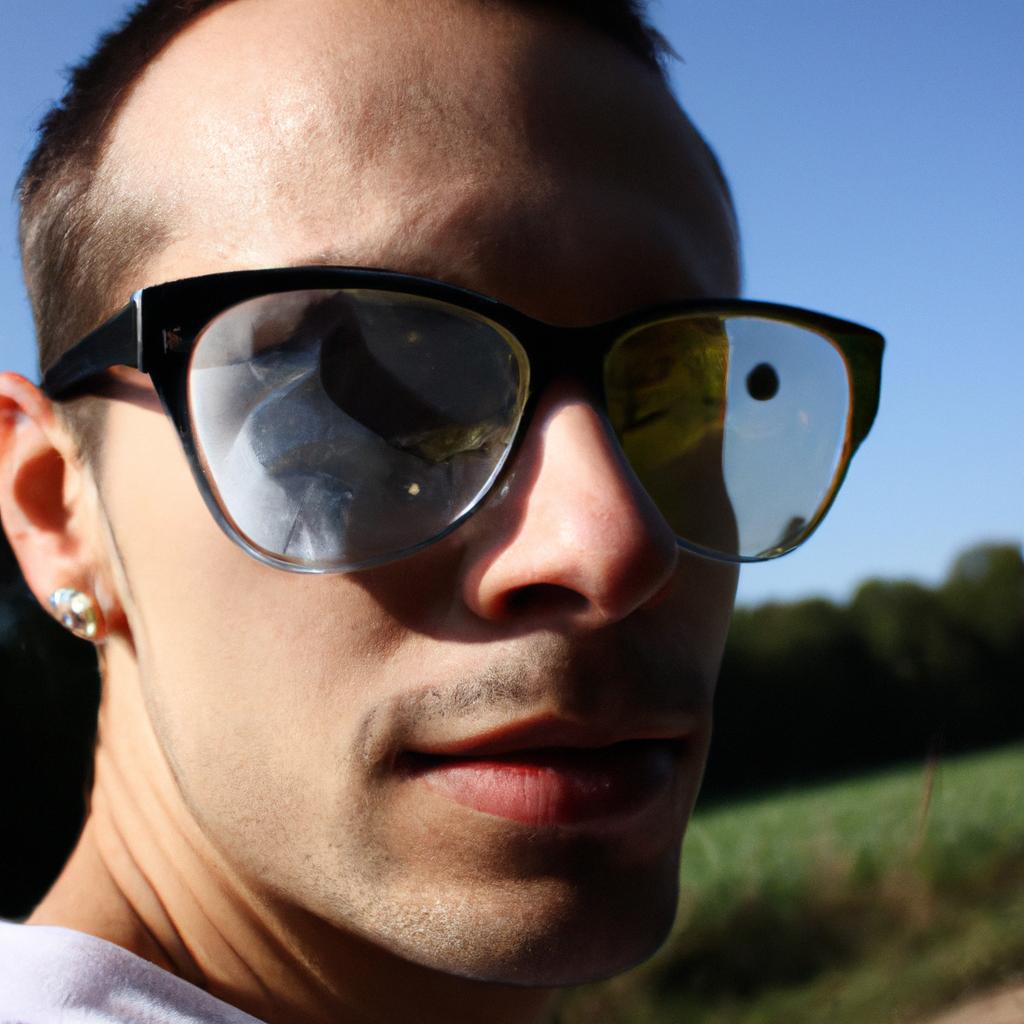 Person wearing clear sunglasses outdoors