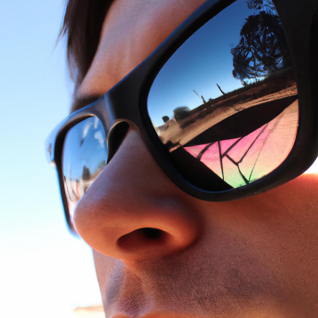 Person wearing mirrored sunglasses outdoors